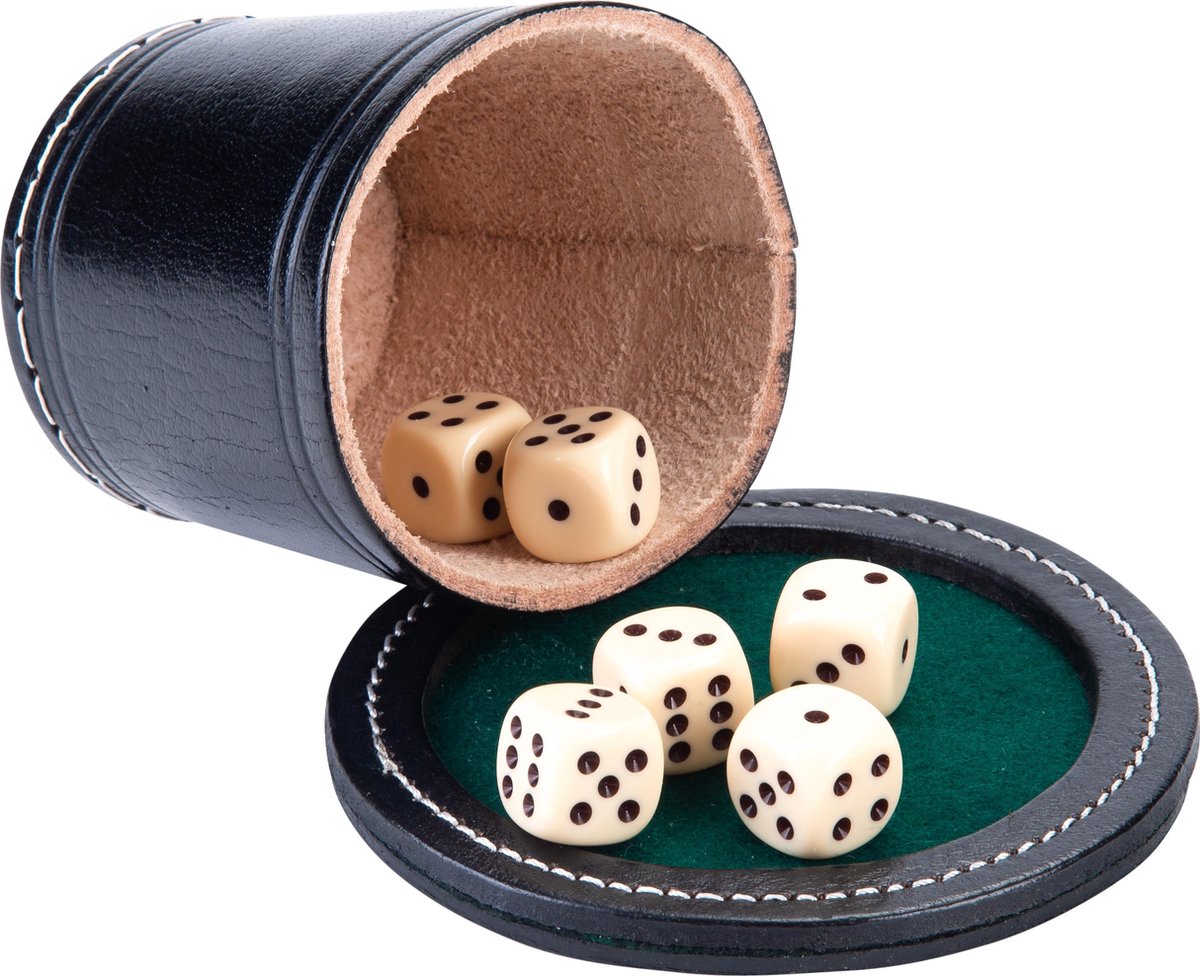 Longfield Games Pokerbeker Met Deksel - Zwart Leder