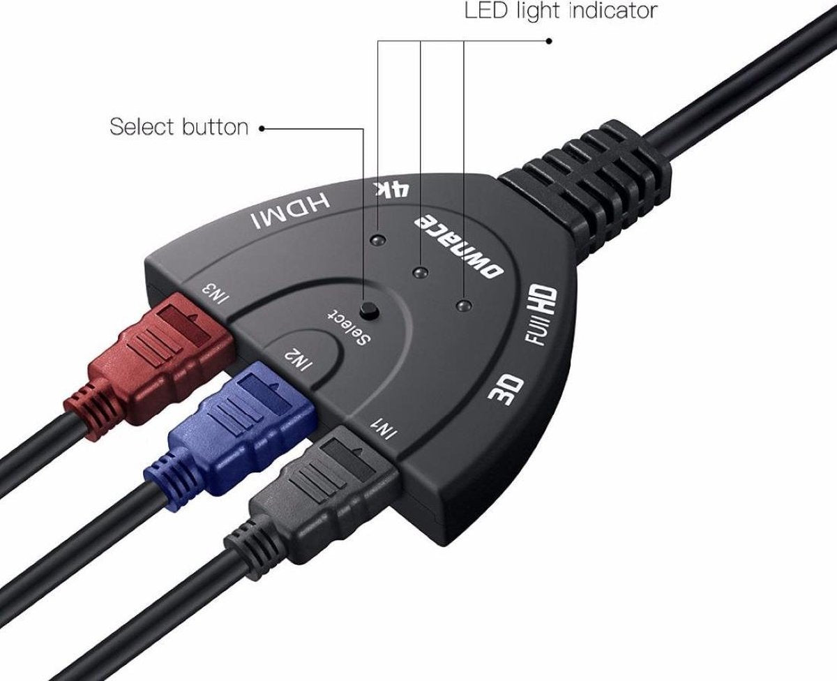 HDMI Kabels 3 in 1 uitgang - Adapter - 4K HDMI Splitter - 1080p - Zwart HDMI SWITCH  HDMI verdeler