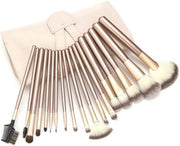 Professionele 18-delige  Beige-goudmake-up kwasten set - Inclusief lederen etui - Voor Cosmetica en Make-up met 12 Glitter Color Eyeshadow  Palet