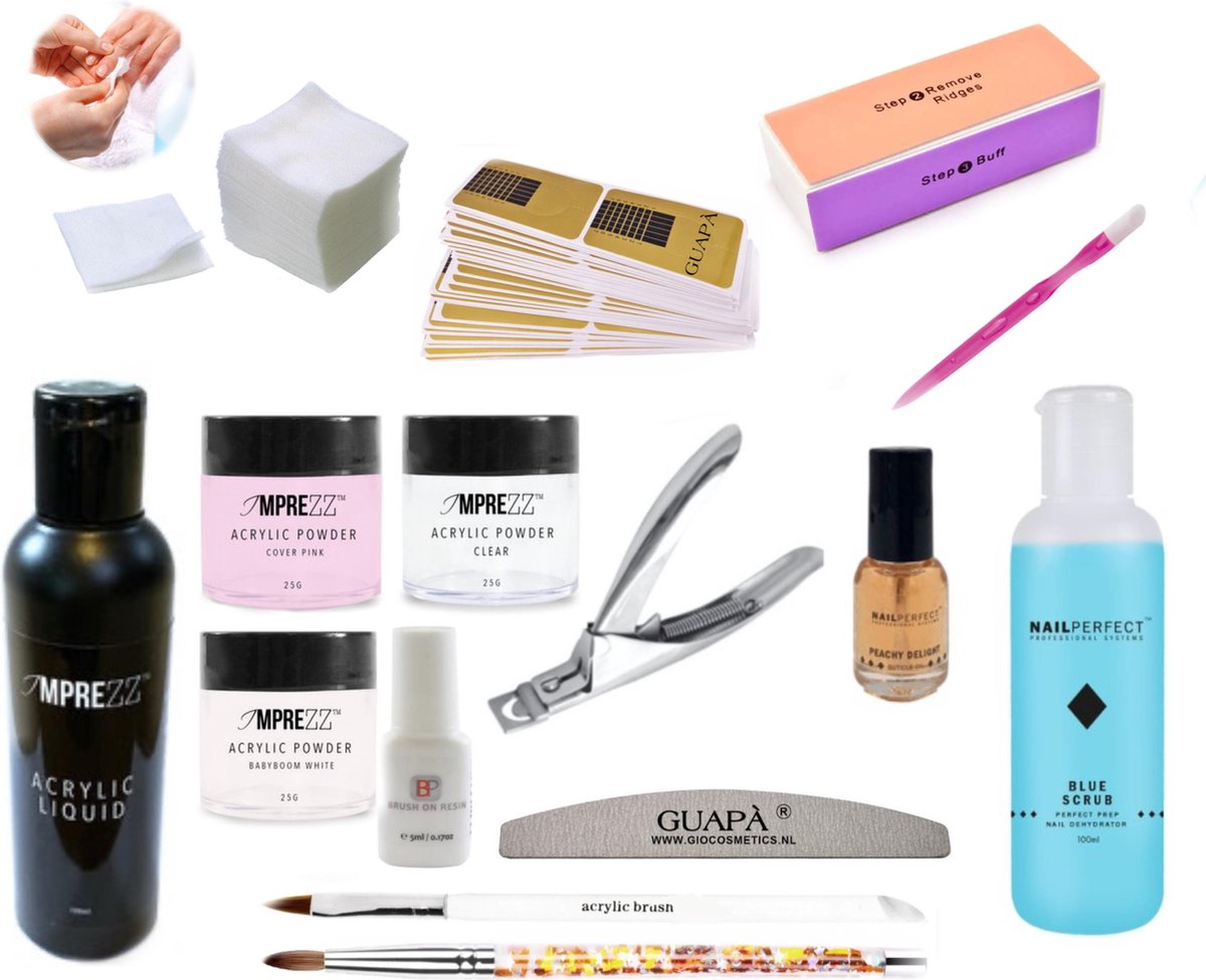 GUAPÀ® Acryl Nagels Starterspakket Deluxe voor het maken van prachtige Acrylic Nagels - Inclusief 3 Acryl Poeders