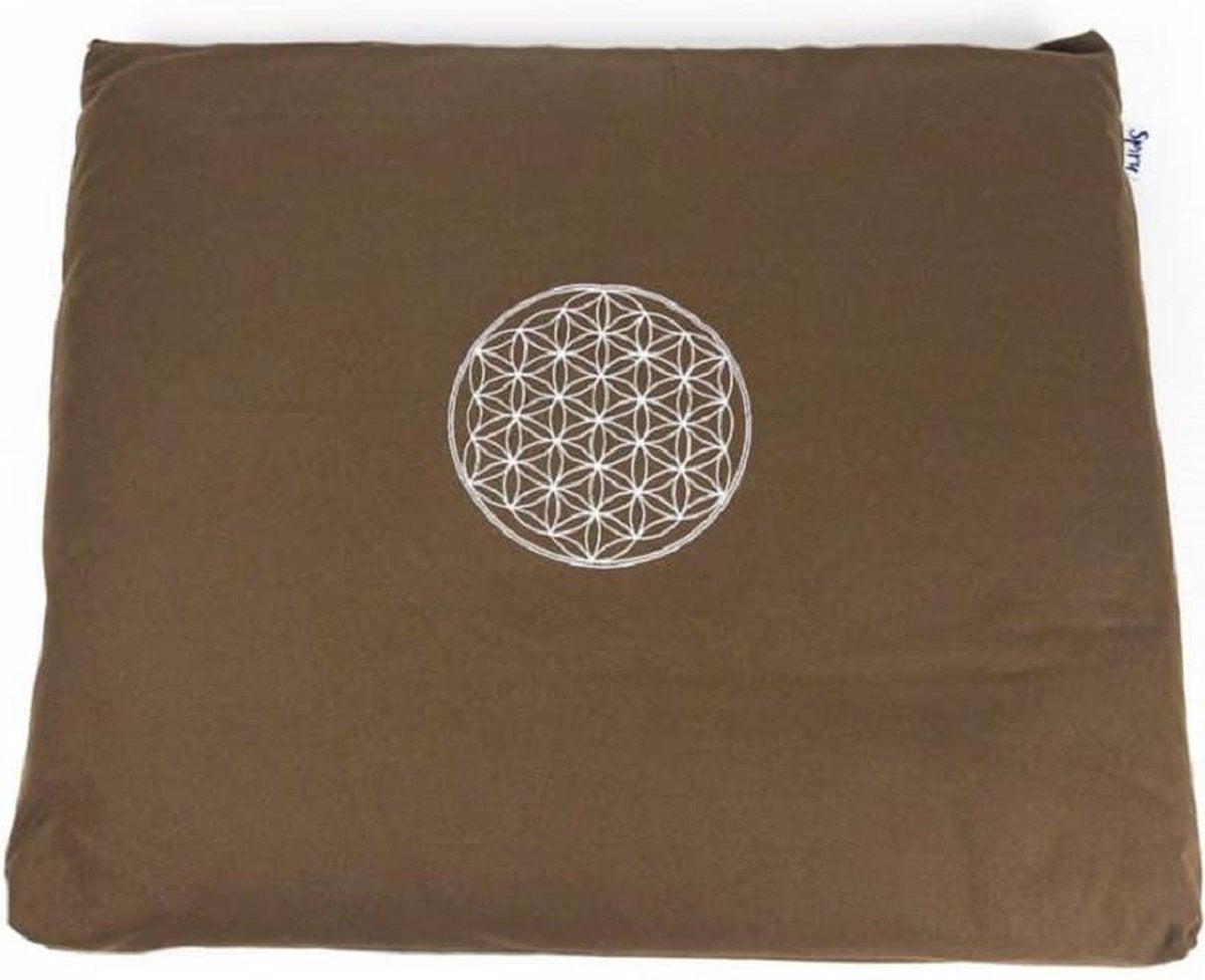 Meditatiemat Zabuton Bruin Katoen – Flower of Life – 68 x 56 x 6 cm – incl. binnenhoes