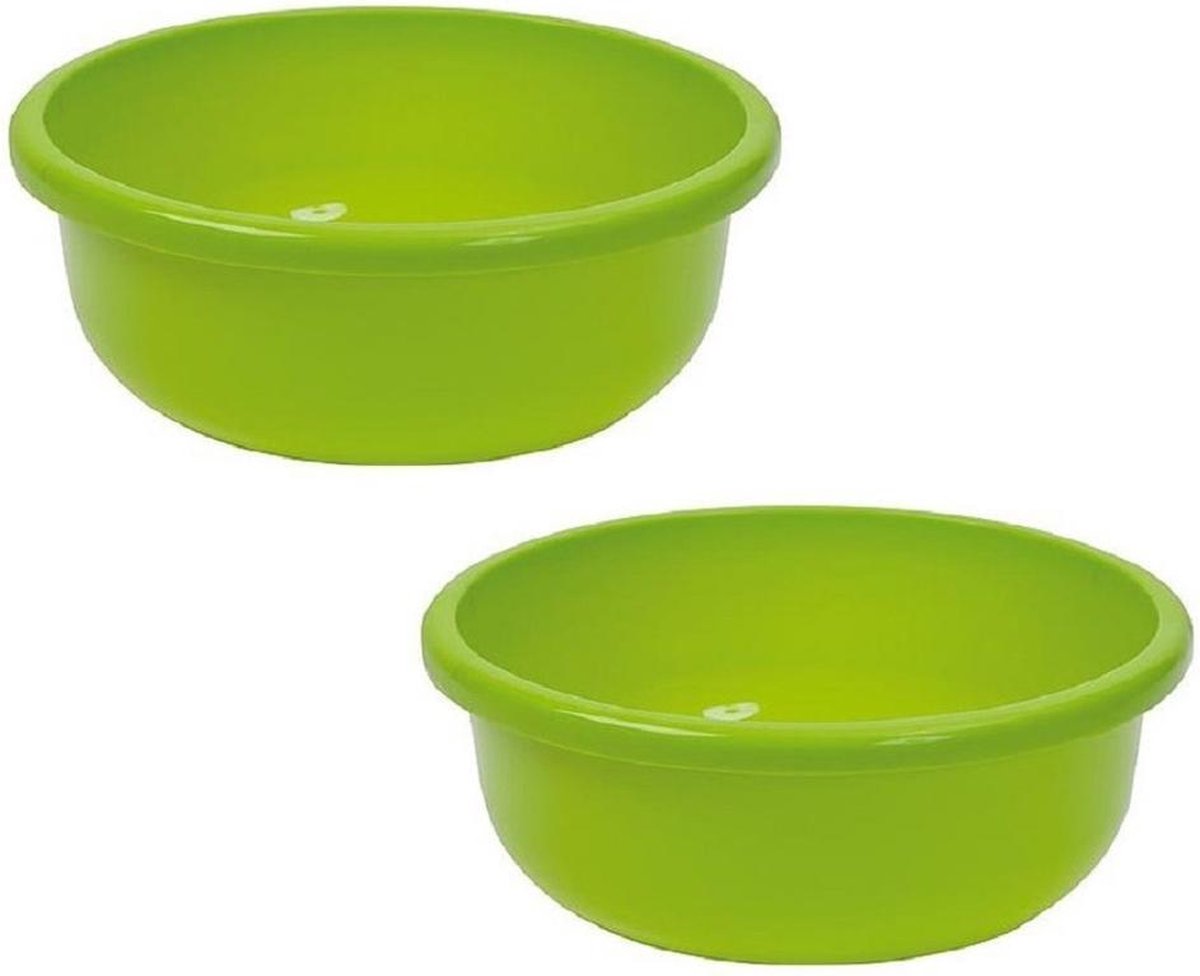 2x stuks kunststof afwasteil groen - 9 liter - afwasbak / teiltje