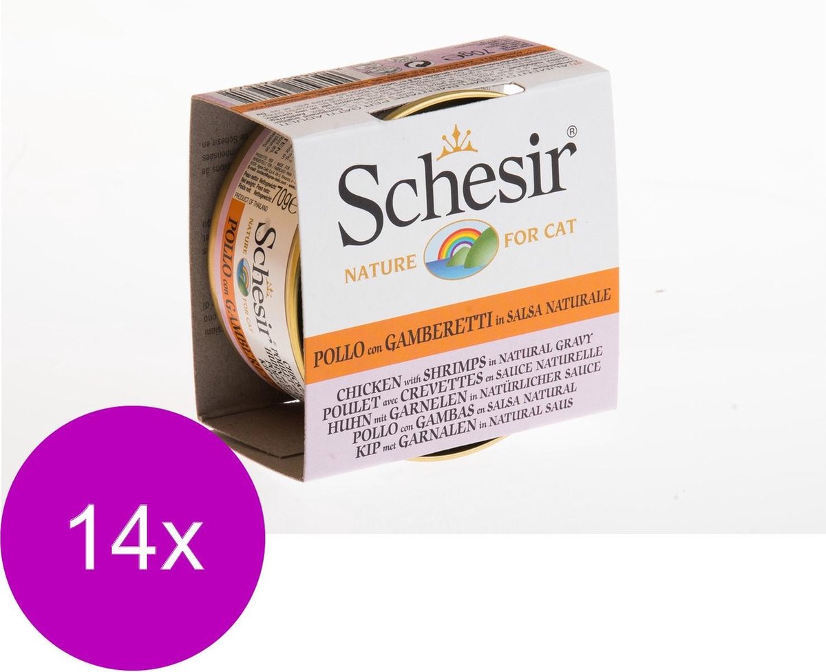 Schesir Natvoer in natuurlijke saus - Kip met garnalen - 14 stuks à 70 gram