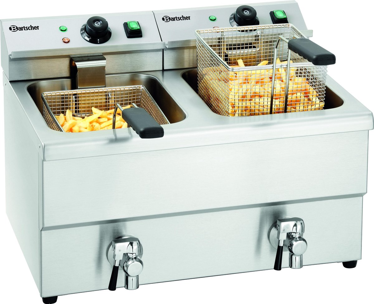 Bartscher Dubbele-friteuse met aftapkranen | 58(b) x 55(d) x 41(h) cm