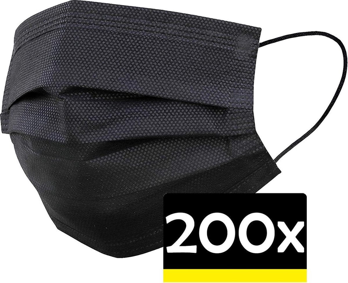 Mondkapje Zwart Wegwerp - Mondmasker Wegwerp - Mondkapje Wegwerp Zwart - Mondkapjes Wegwerp Zwart - 200 Stuks
