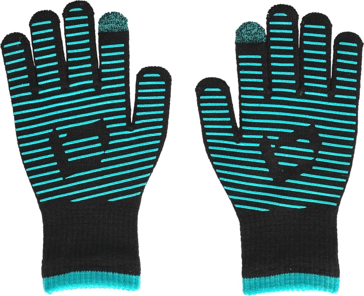 Brabo - BC7013 Wintergloves Swipe Bk/Cy (per 10) - Black/Cyan - Unisex - Maat Senior