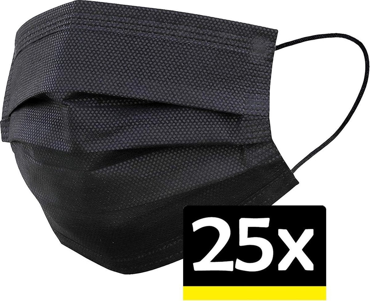 Mondkapje Zwart Wegwerp - Mondmasker Wegwerp - Mondkapje Wegwerp Zwart - Mondkapjes Wegwerp Zwart - 25 Stuks