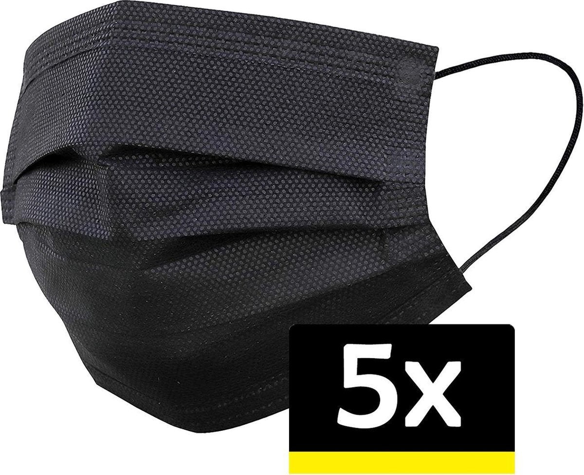 Mondkapje Zwart Wegwerp - Mondmasker Wegwerp - Mondkapje Wegwerp Zwart - Mondkapjes Wegwerp Zwart - 5 Stuks