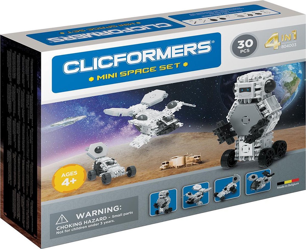 Clicformers bouwblokken - Mini Space 30 pcs bouwset - gepatenteerd constructie speelgoed - made in Belgium bouwspeelgoed