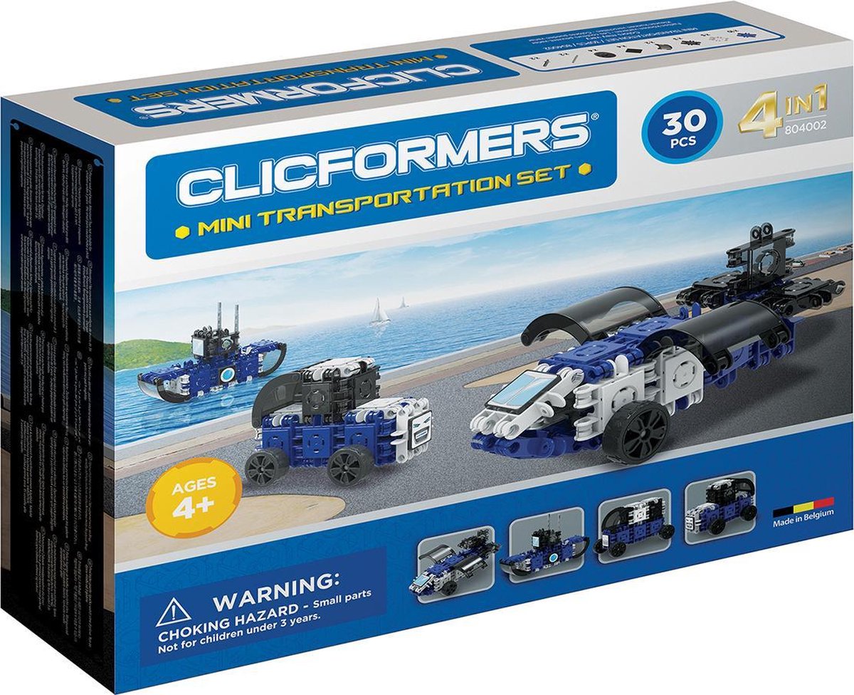 Clicformers bouwblokken - Mini Transportation 30 pcs bouwset - gepatenteerd constructie speelgoed - made in Belgium bouwspeelgoed