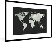 Poster met lijst Wereldkaart - Grijs - Zwart - 90x60 cm