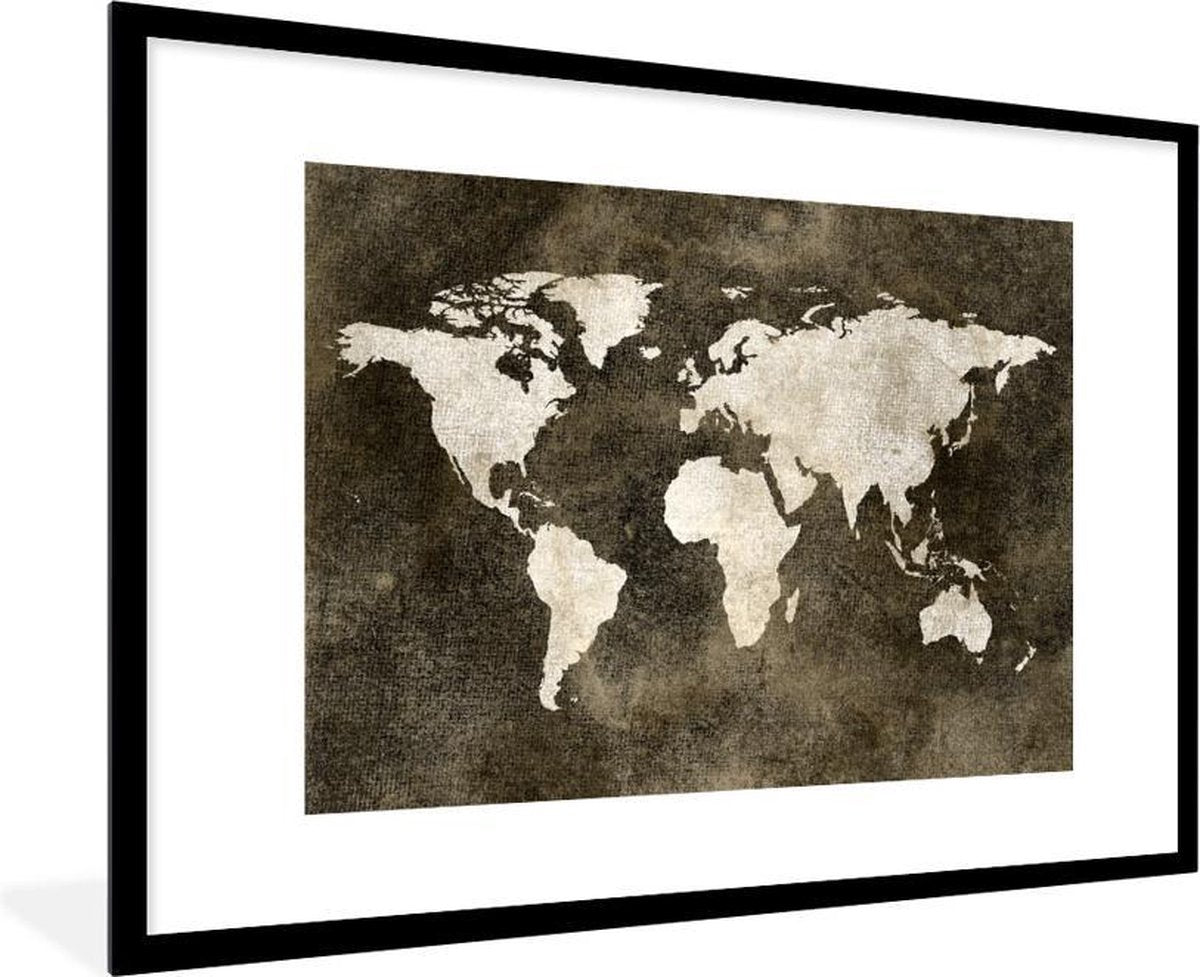 Poster met lijst Wereldkaart - Vintage - Sepia - 90x60 cm
