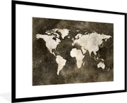 Poster met lijst Wereldkaart - Vintage - Sepia - 90x60 cm