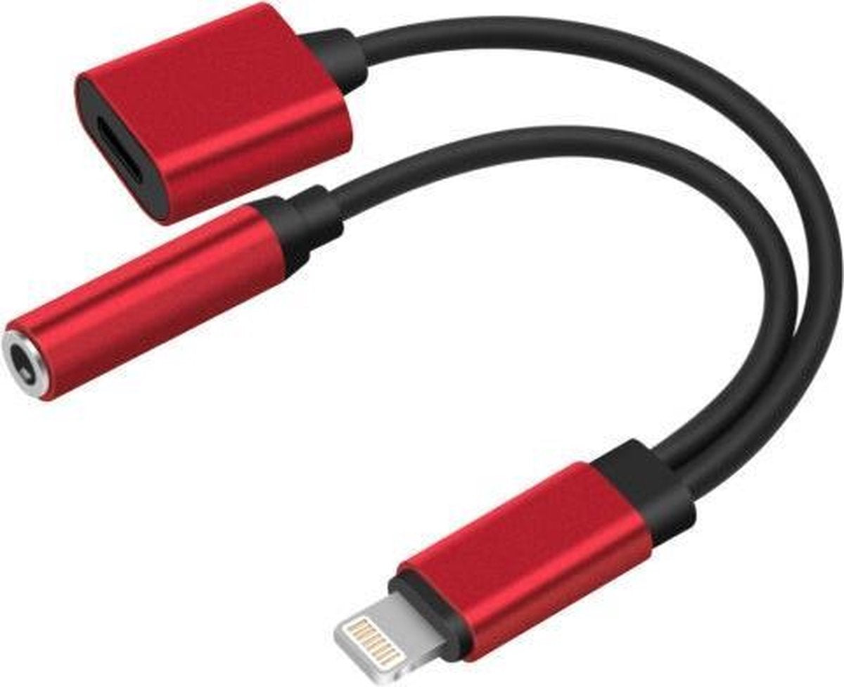 2 in 1 Lightning en 3.5 mm Audio Jack Adapter voor Apple iPhone Rood
