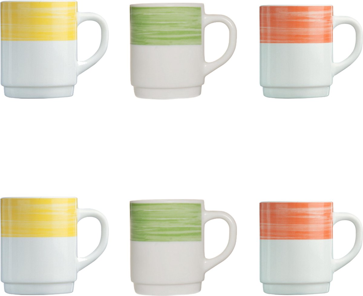 Kleurrijke Valente Koffiekopjes - Koffie/Theekopjes - 25 cl - 6 stuks - Geel/Groen/Oranje - Cadeau - Koffiemok - Thee - 250 ml