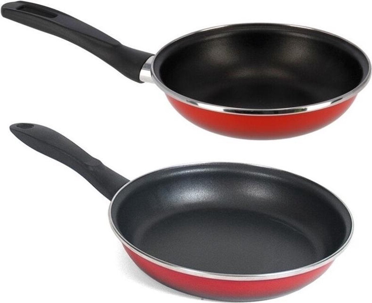 2x formaten koekenpannen set rood Merida - 20 en 24 cm diameter - Braadpannen/bakpannen