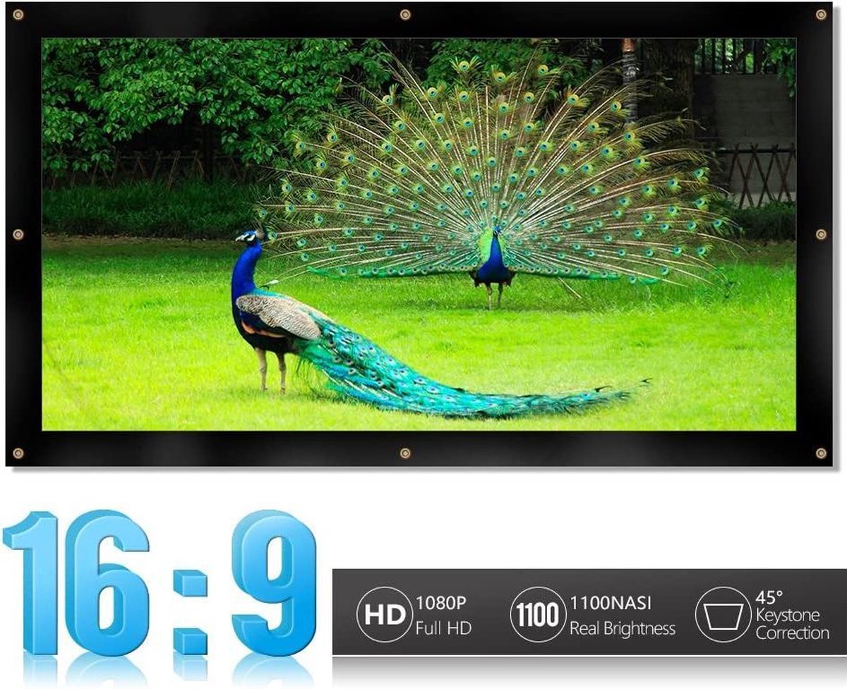projectiescherm -16: 9/4:3 HD Projector Screen Foldable Folding Home Cinema Canvas with Eyelets for HDTV / Sports / Movies / Presentations (Design: 16:9