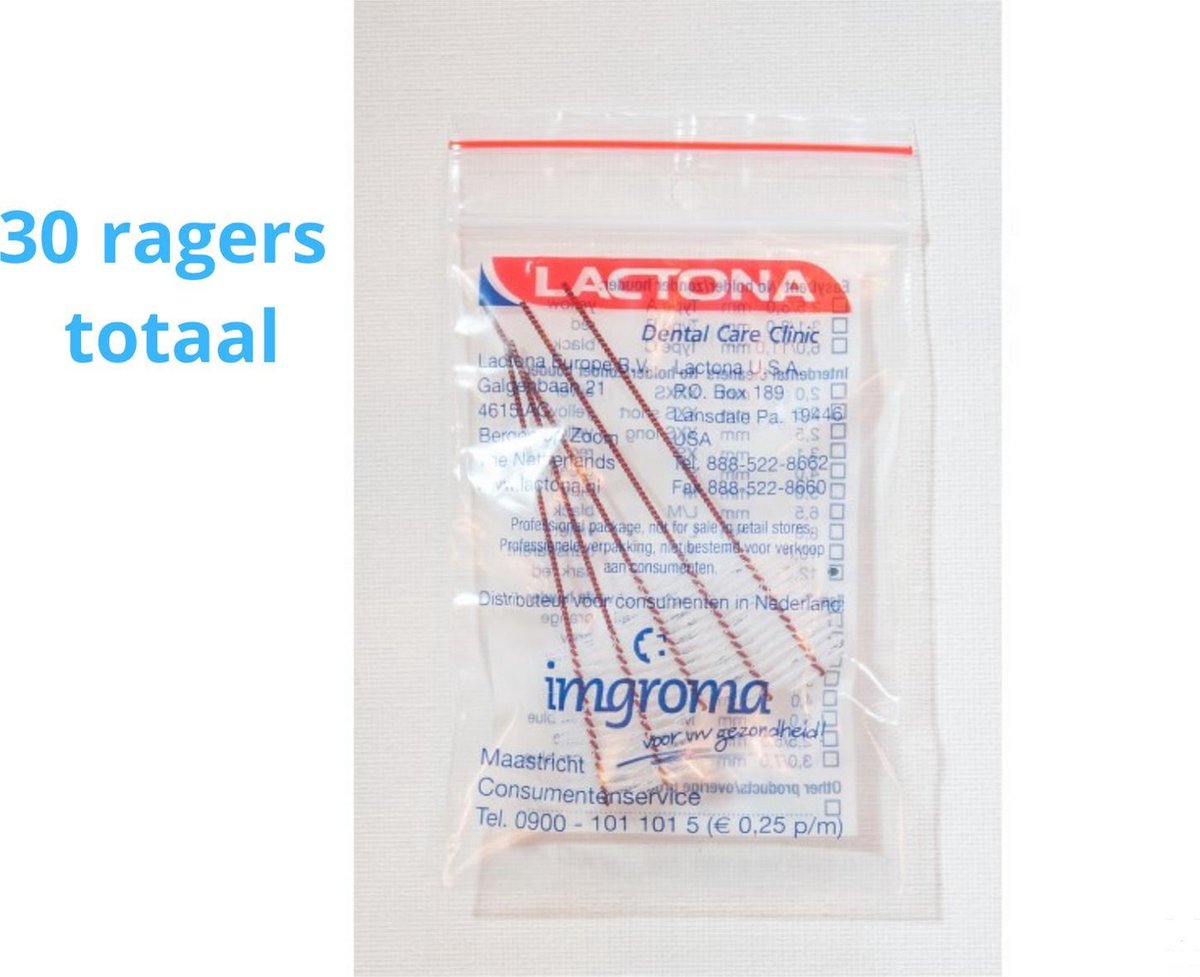 Lactona Interdentaal Ragers - XX-Large 12mm - Donkerrood - 6 gripzak x 5 stuks - Met gratis beschermhouder - Voordeelpakket