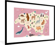Wereldkaart kinderen - Roze - Dieren