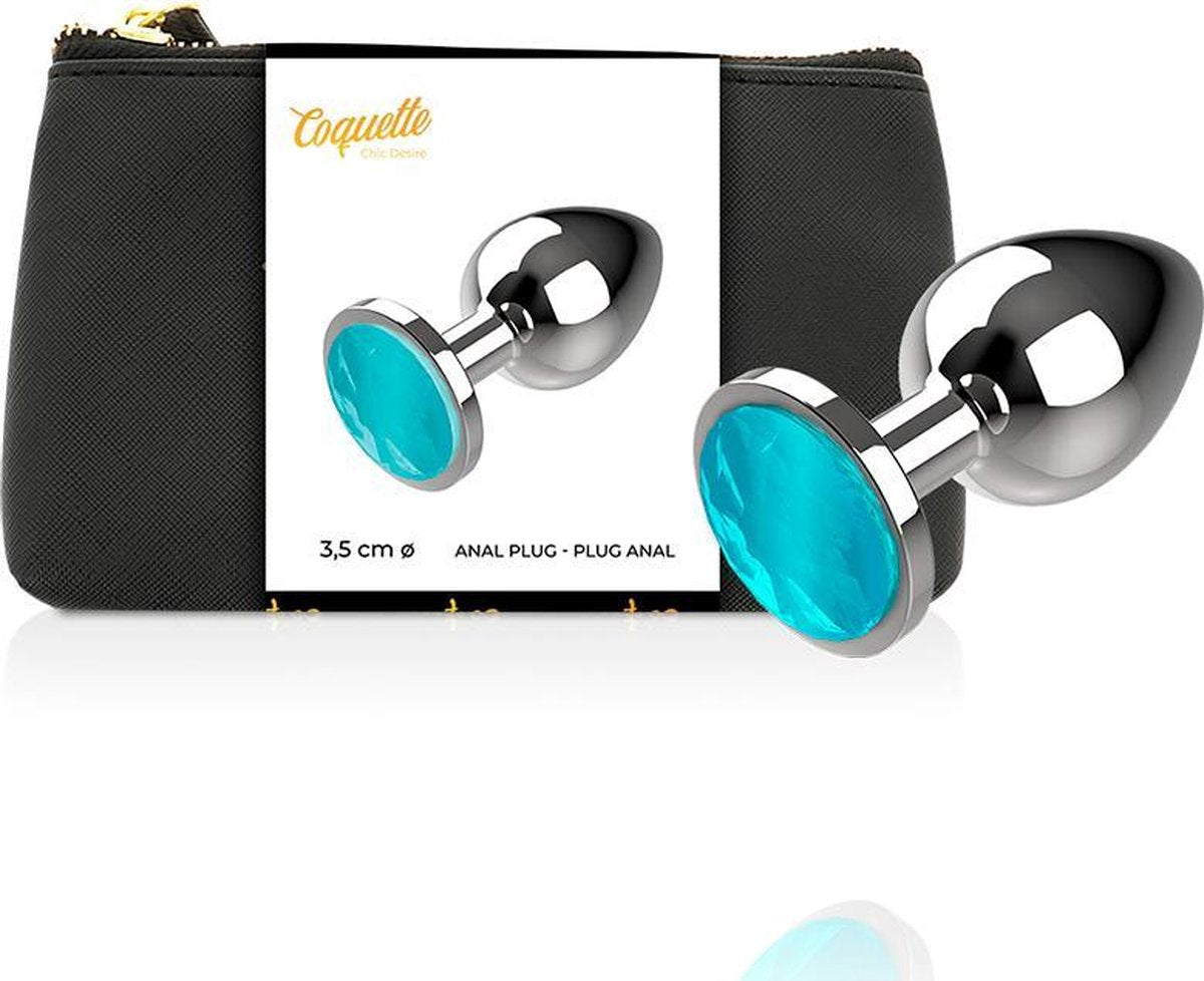 Coquette Anal Plug Metal Blue Color Size M 3.5 X 8cm 