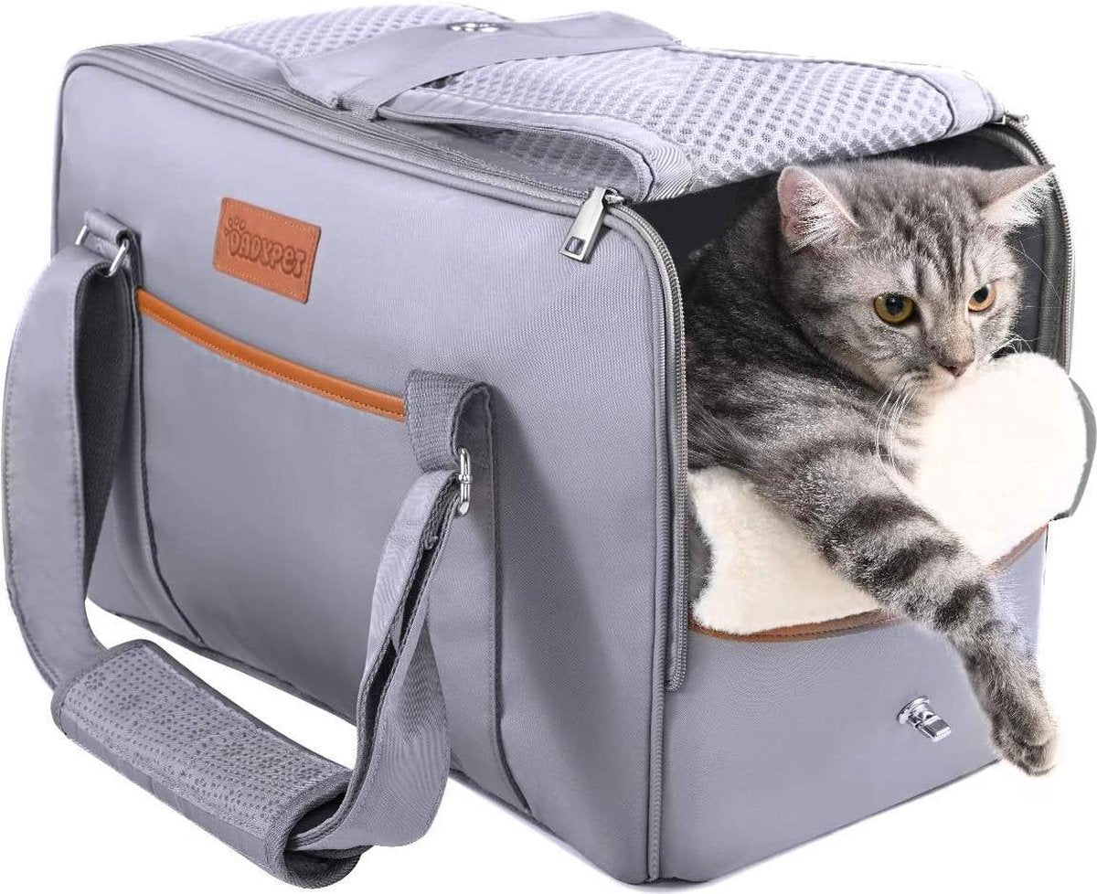 Huisdiertas voor katten en kleine honden | Grijs | 44cm x 23cm x 30cm | Transporttas voor dieren voor in auto