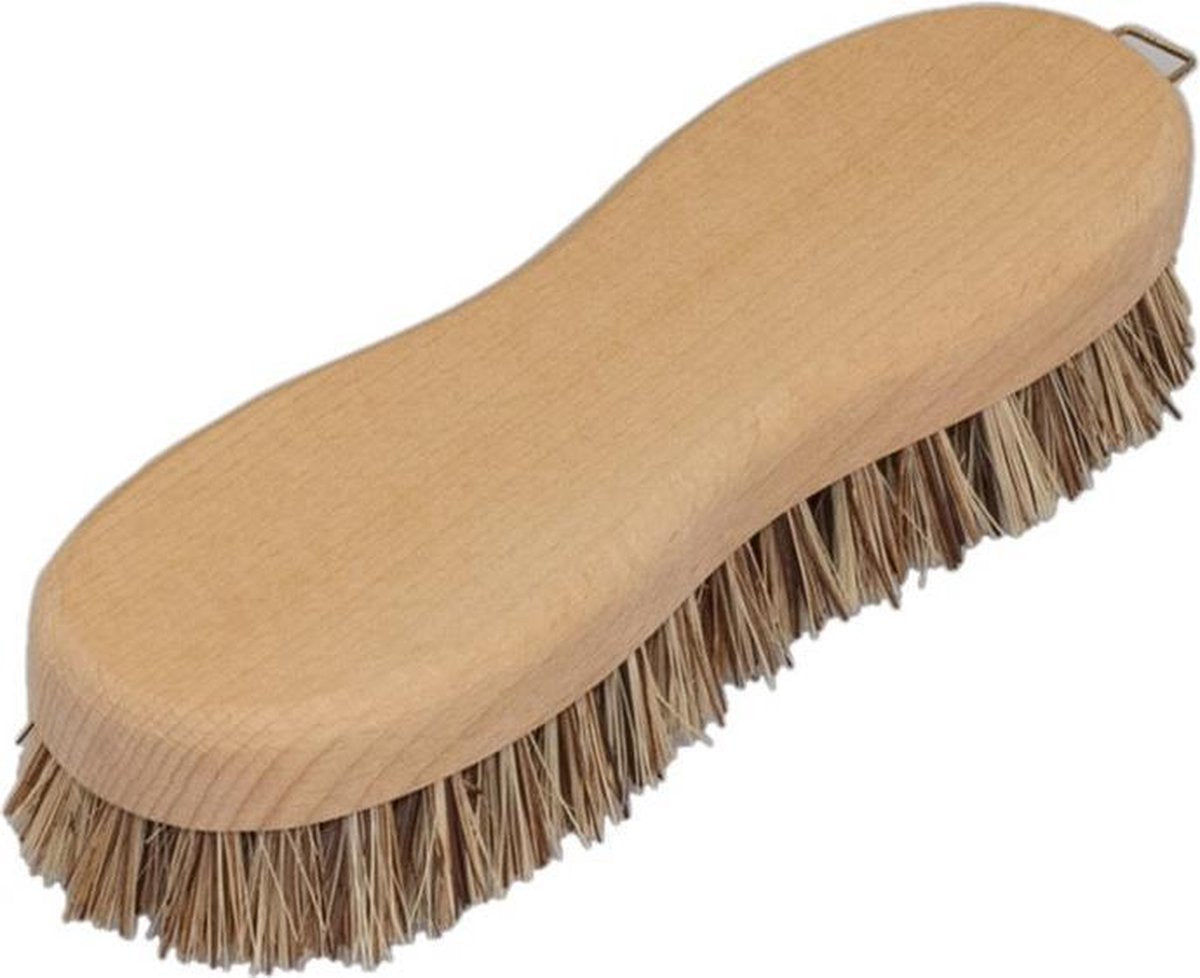 Schrobborstel van hout met fiber/palmvezel luiwagen/8-vorm bruin - Schoonmaakartikelen/schoonmaakborstels