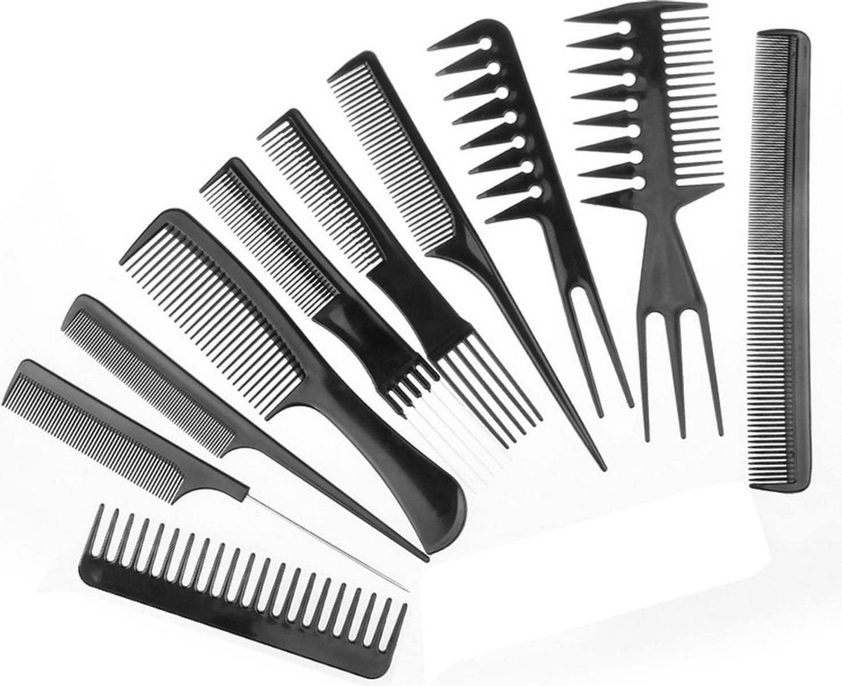 Afabs® Kammenset 10 delig - Kammen - Fijne Kam - Grote kam - Grove Kam - Kleine kam - 10 kammen - Kappers kammen - Haarkam - Haarkammen - Comb set