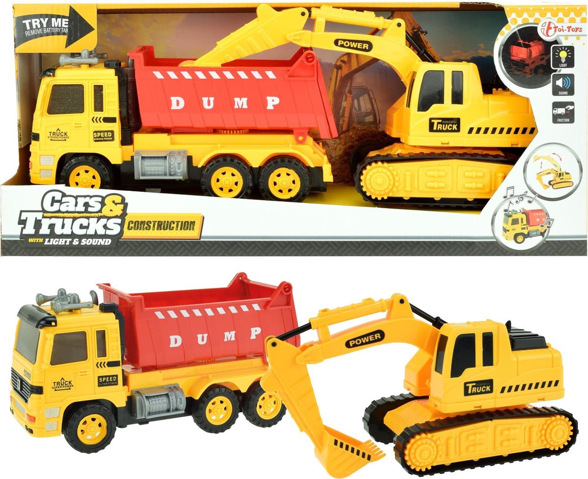 Kiepwagen + Graafmachine - Incl. licht/geluid - Incl. Batterijen