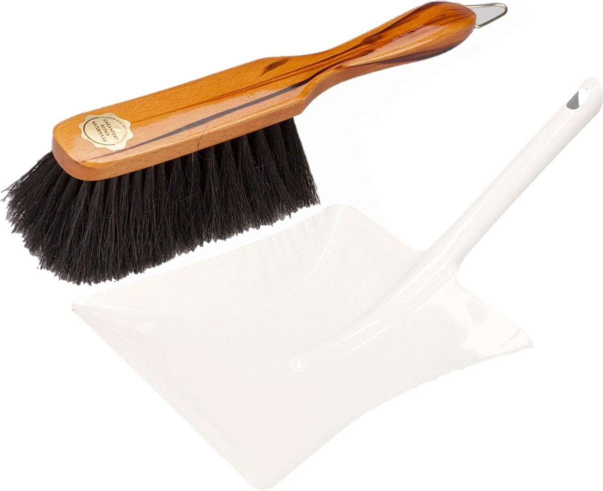 Stoffer en blik wit van metaal/gelakt hout voor binnen - Zachte borstel/handveger