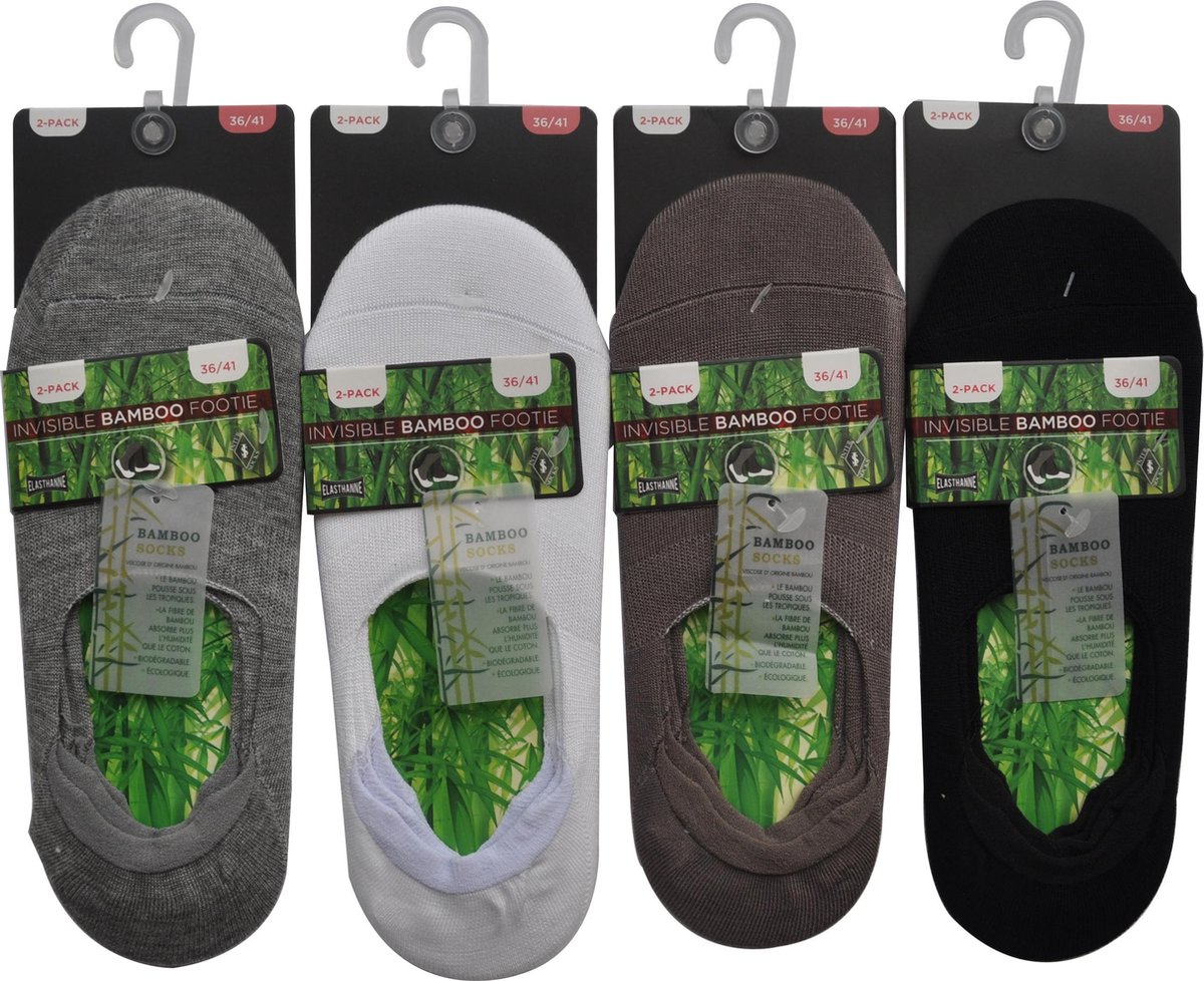 Dames invisible sneakersokken - 4 paar footie BAMBOO SOKKEN - maat 36/41 - NAADLOOS