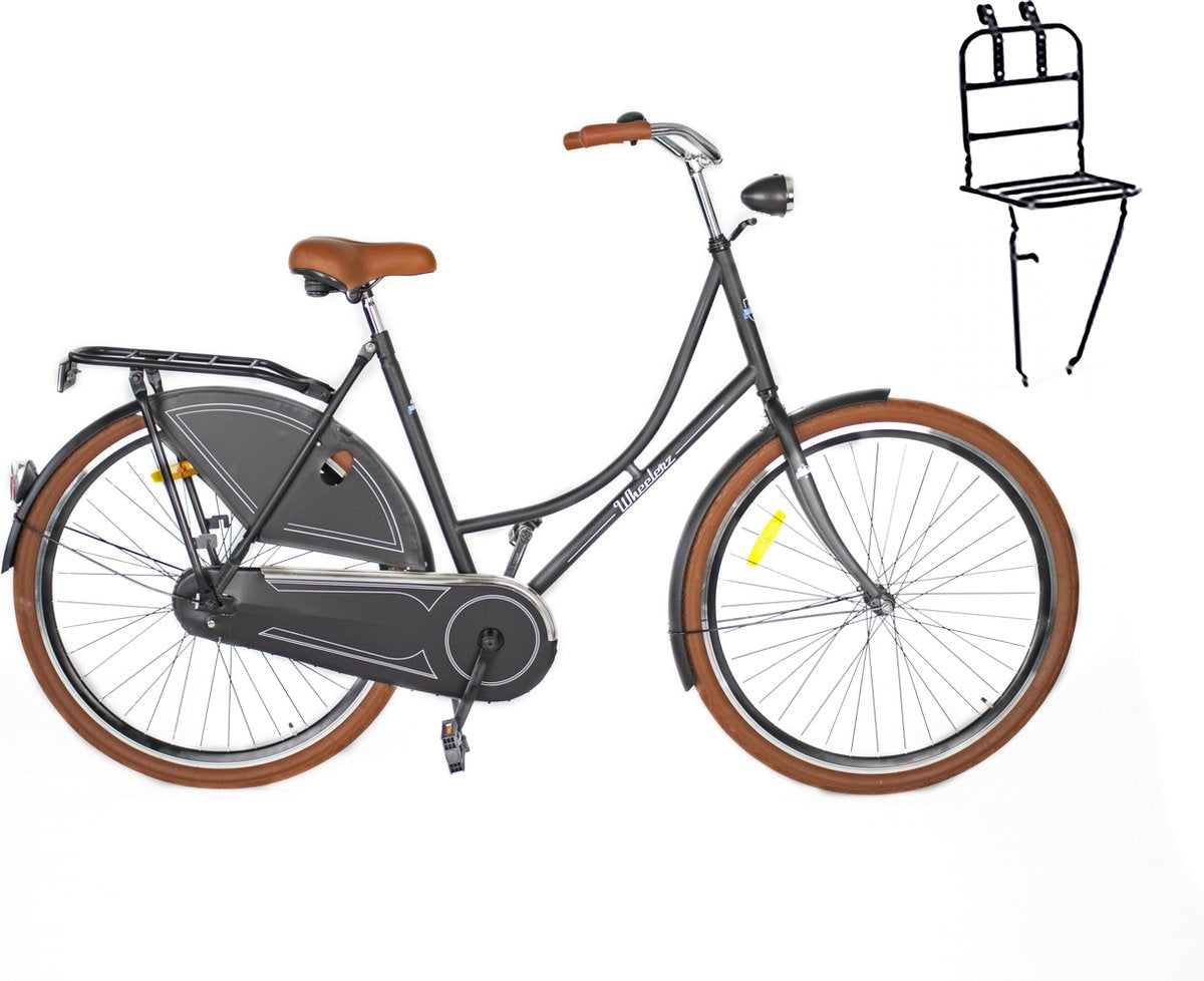 Wheelerz - Omafiets - 28 inch - Mat Zwart Met voordrager