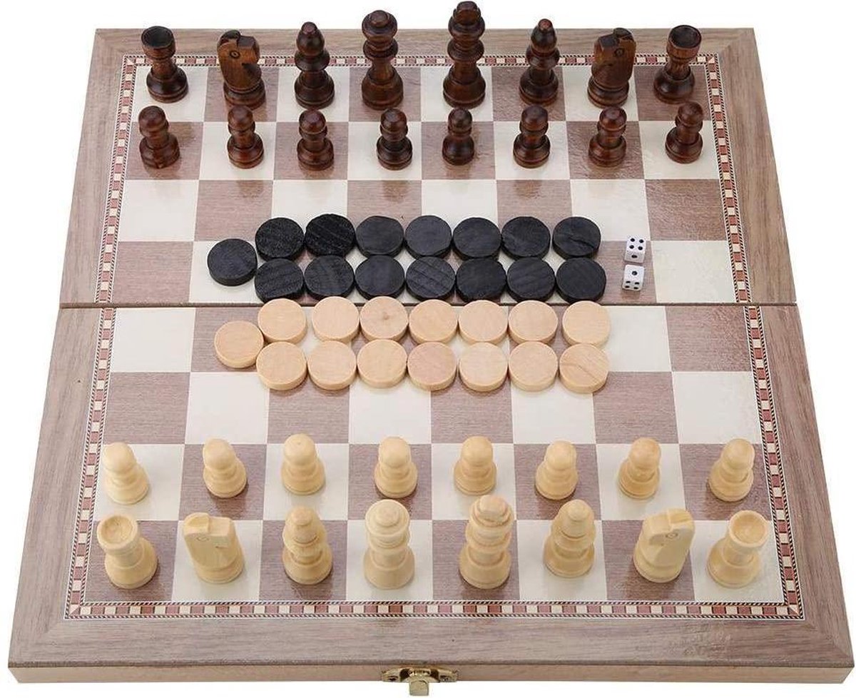 Schaakbord met Schaakstukken - Zinaps 3-in-1 schaakspel