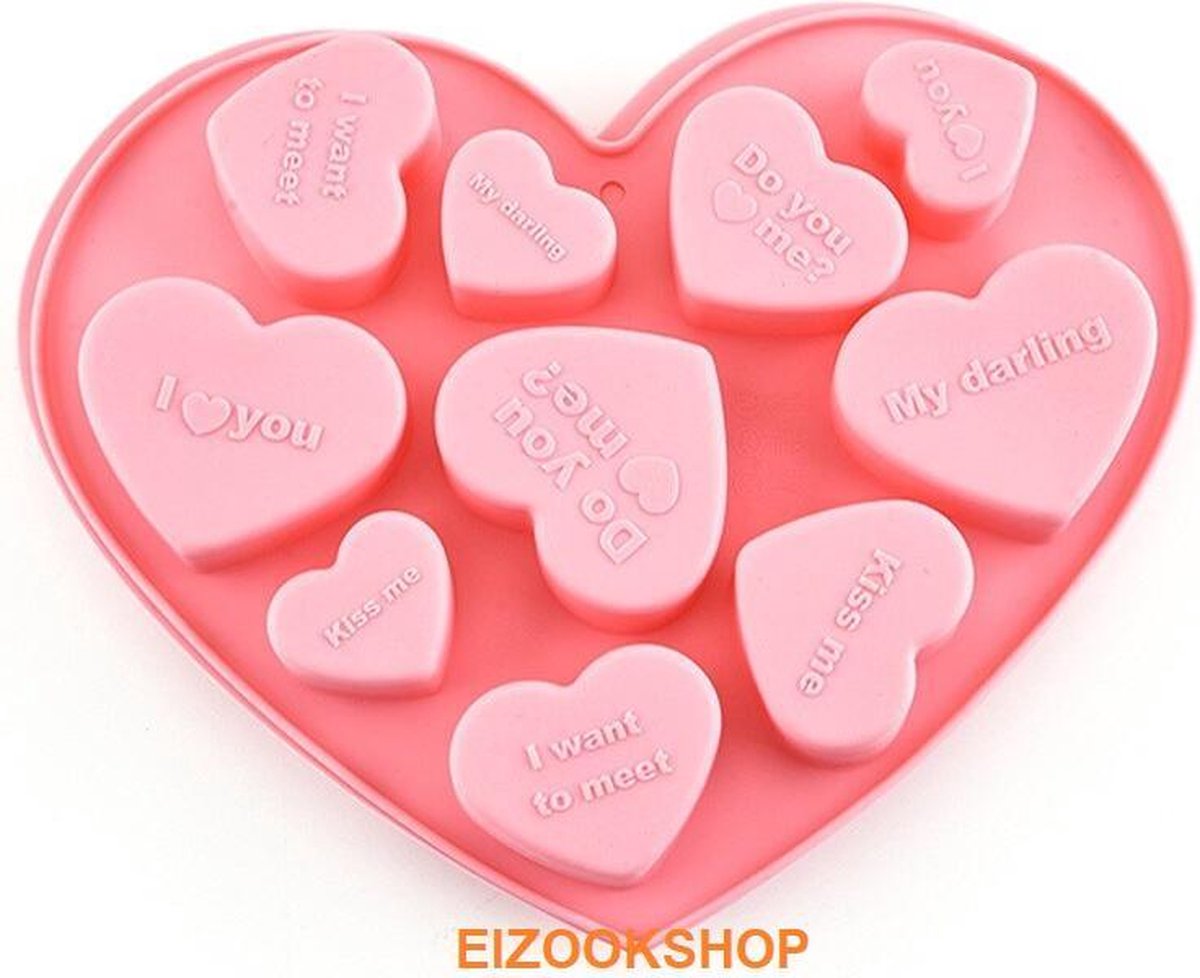 EIZOOKSHOP Hart vorm - met Romantische Teksten - Chocolade - Fondant - Cake - Roze