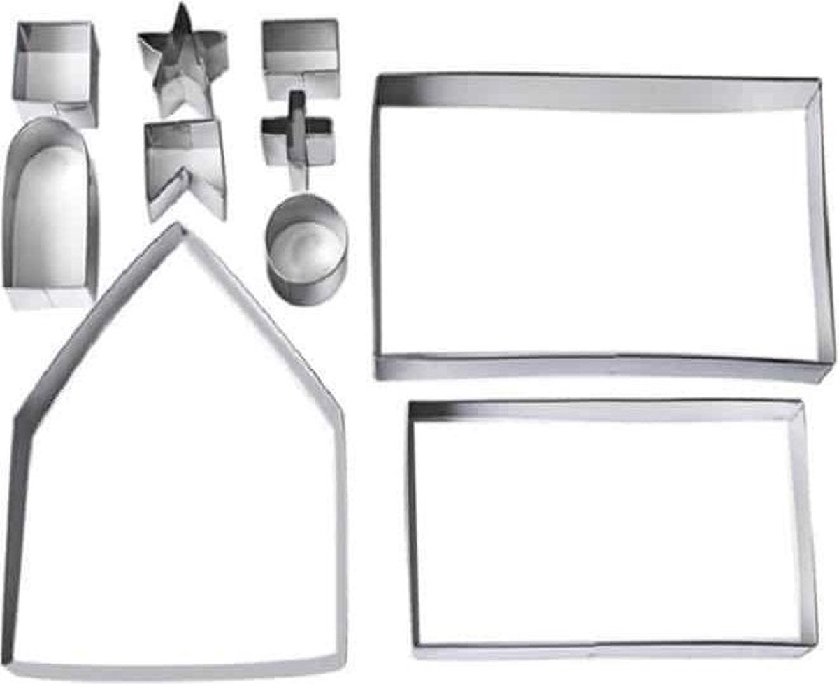 10 in 1 3D roestvrijstalen koekjesvorm Christmas Gingerbread House Baking Tools