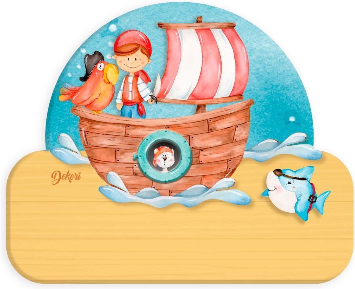 Dekori Naambord Piratenboot Junior 12 X 17 Cm Hout Bruin/geel