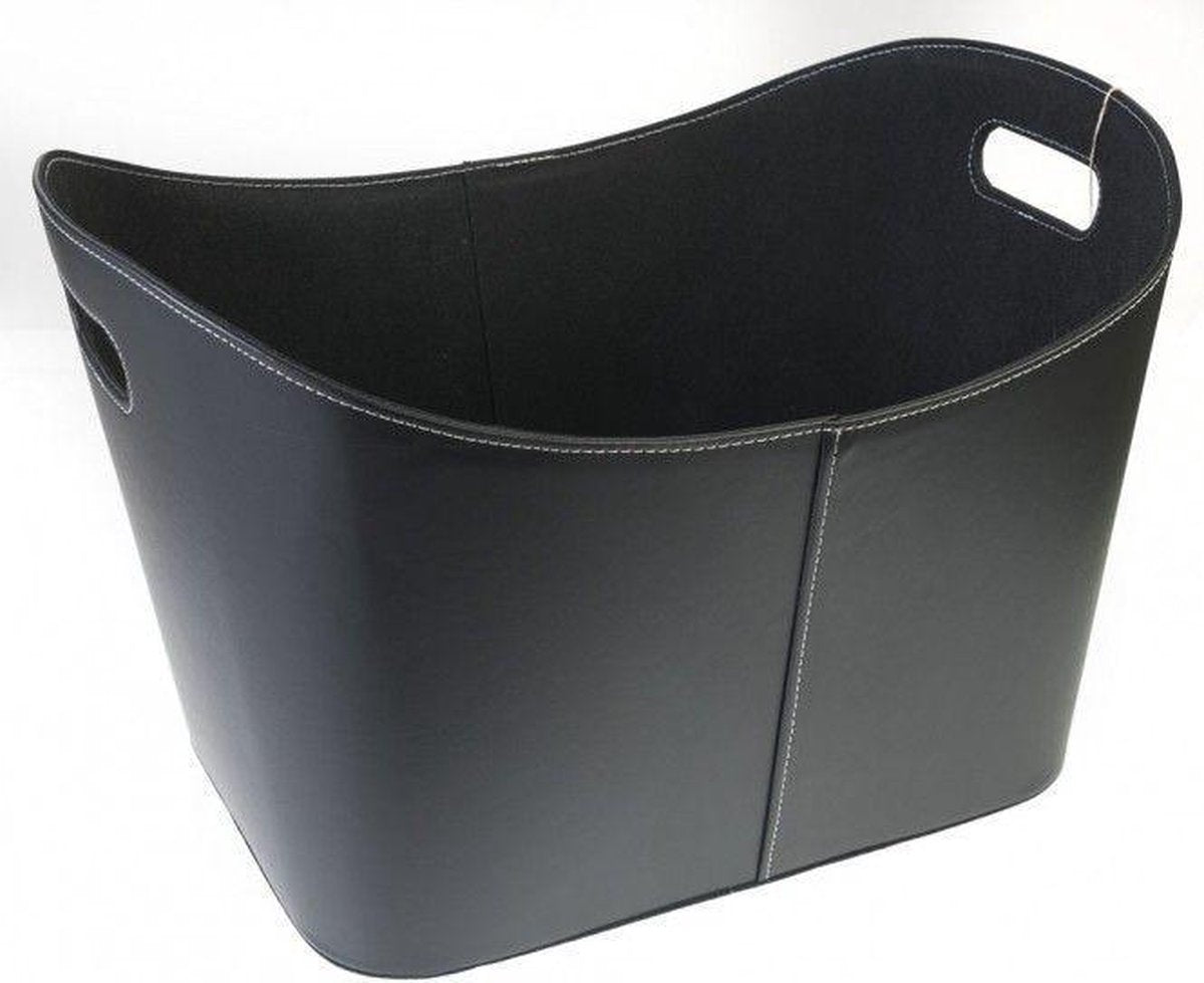Houtmand Zwart lederlook 55x40x35 cm - houtmand - zwart - PU leer