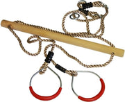 Kinder speeltoestel trapeze met ringen rood 16 x 21 cm - Buitenspeelgoed - Turn/gym benodigdheden - Speeltoestel trapeze en ringen 2 stuks