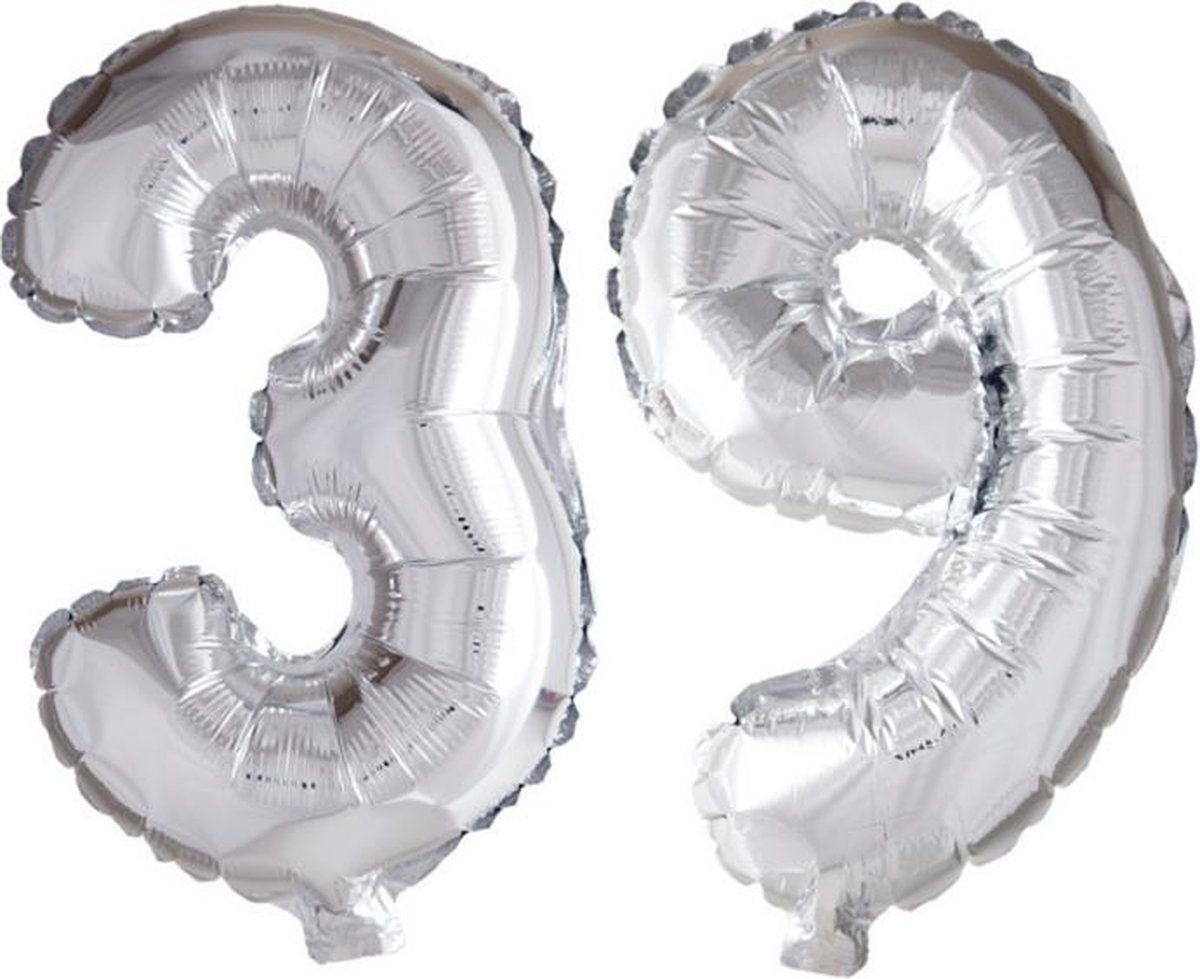 Folieballon 39 jaar zilver 86cm
