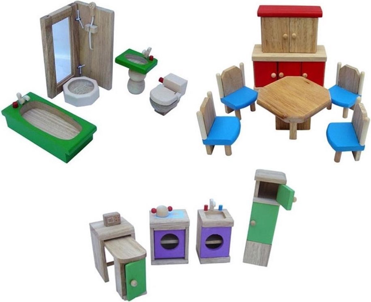 Houten poppenhuis meubeltjes 3 kamers