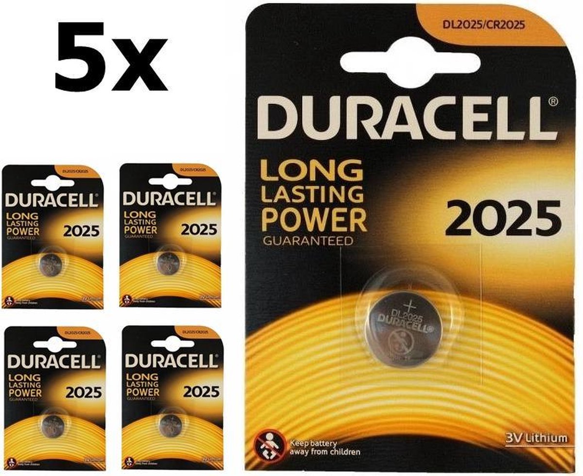 5 Stuks Duracell CR2025 3V lithium knoopcel batterij