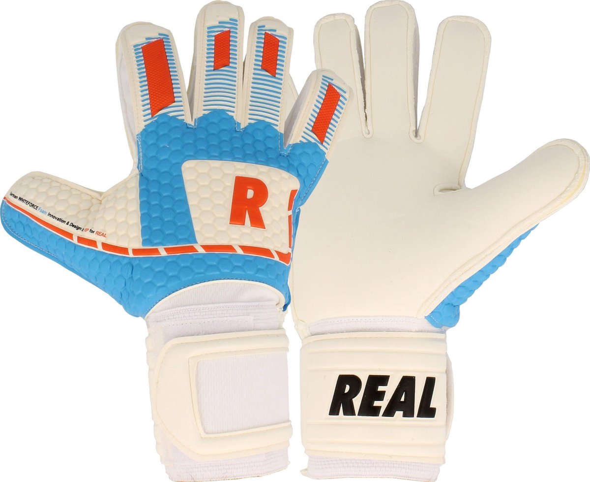 Real White Force Keepershandschoenen Heren - Wit / Lichtblauw / Rood | Maat: 11