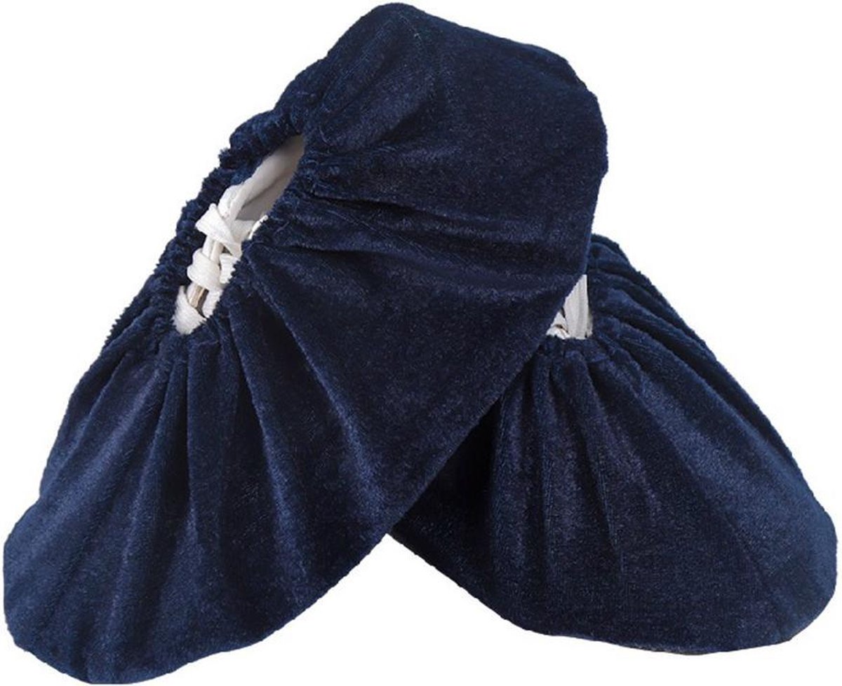 2 PAAR Lekkere zachte wasbare antislip velours overschoenen / Pantoffels  Donkerblauw maat 40-45