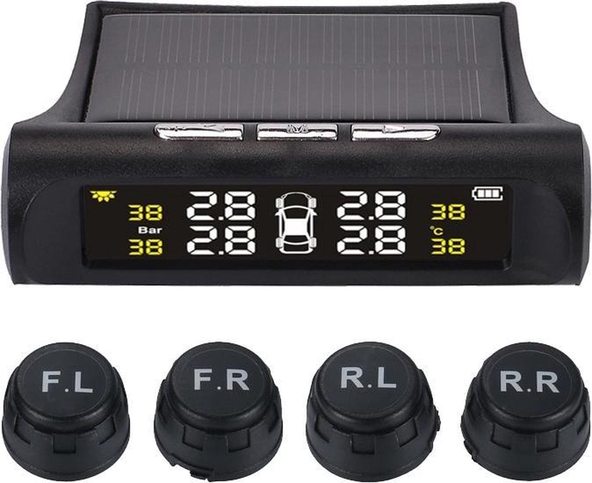 Bandenspanning controle systeem auto - TPMS - Met gratis Motor24 profieldiepte meter - Bandendruk digitaal - Draadloos 4 Sensoren