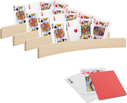 4x stuks Speelkaarthouders - inclusief 54 speelkaarten rood geruit - hout - 35 cm - kaarthouders