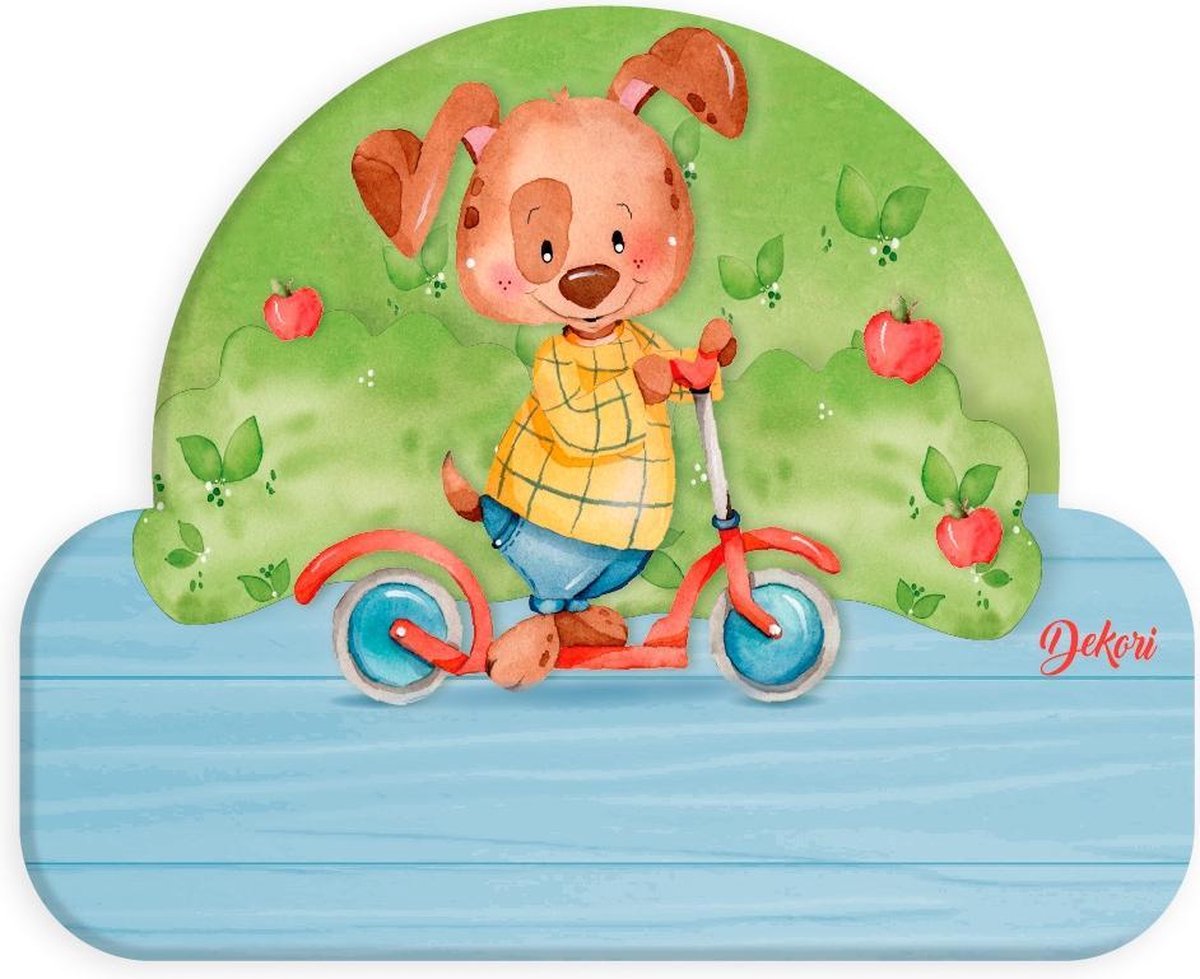 Dekori Naambord Hond Op Step Junior 12 X 17 Cm Hout Bruin/blauw