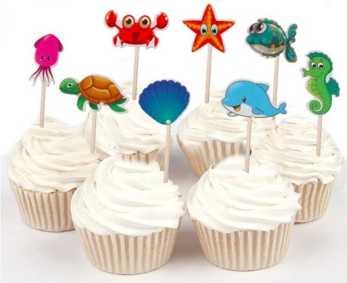 ProductGoods - 24 x Leuke Zee Dieren cocktailprikkers | Verjaardag | Sateprikkers | Traktatie | Feest | Cake topper decoratie | Prikkers