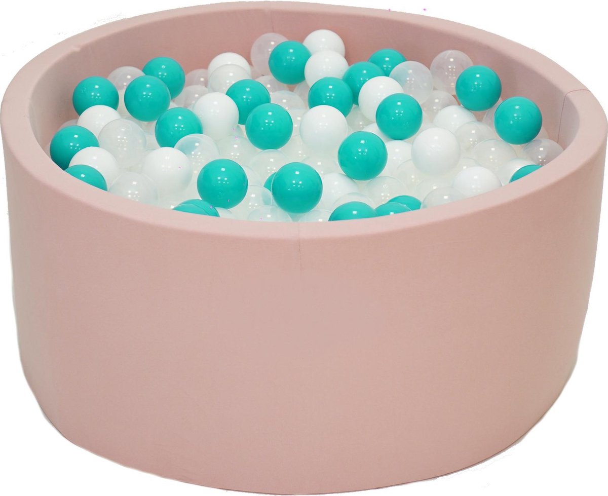 Ballenbak Roze 90x40 met 250 ballen Turquoise