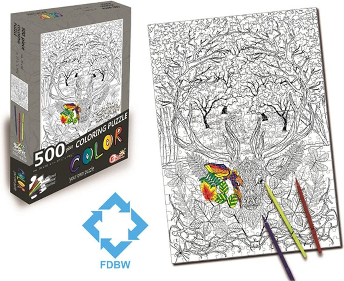 Puzzel Kleurplaat | Puzzel Kleuren Volwassenen - Legpuzzel 500 stukjes | Kleurpuzzels voor Volwassenen - Kinderen | Puzzel Kleuren | Hella het Hert