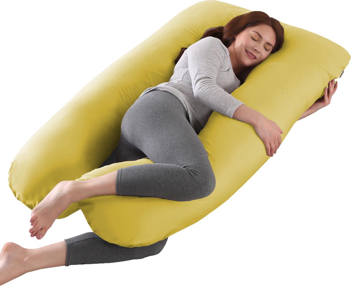 Litollo® Zwangerschapskussen XXL - Voedingskussen - Lichaamskussen - Body pillow - 280cm - Afneembare hoes - Okergeel