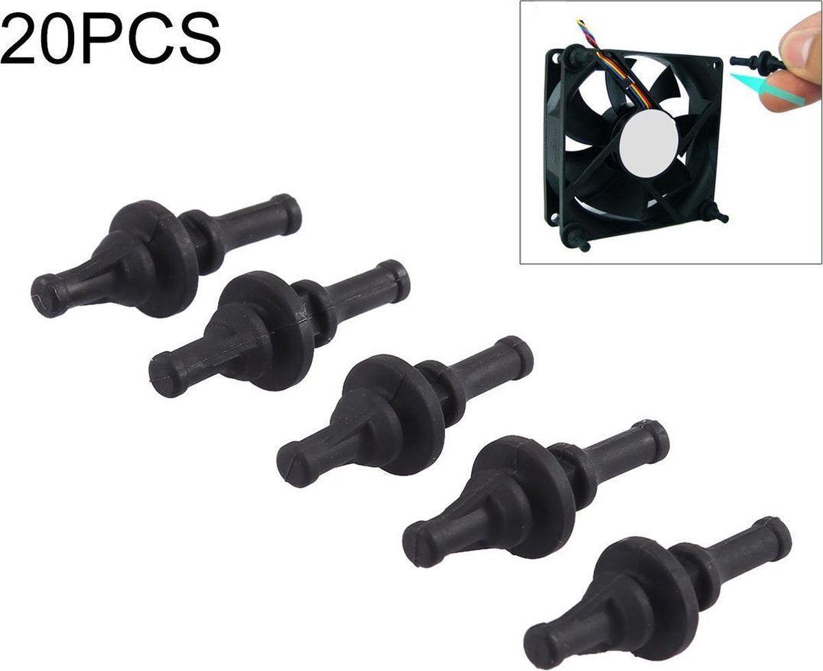 20 STUKS 29.9mm Anti-vibratie Zachte Demping Nagel Rubber Silicone Computer Ventilator Schroef (Zwart)